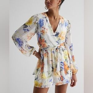 Express Floral Tie waist ruffle Romper XS NWT